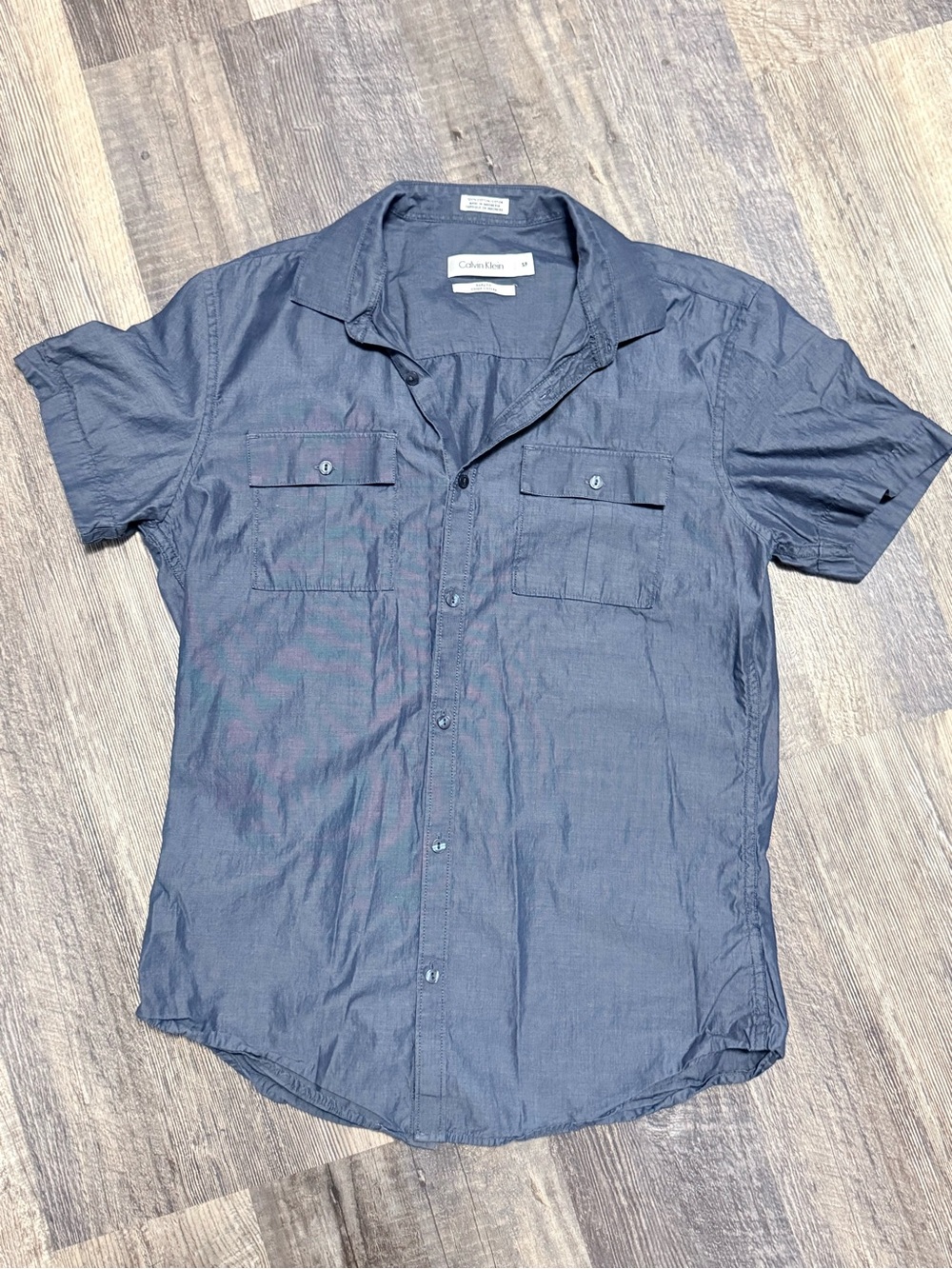 Calvin Klein Men's Short Sleeve Button-Down Shirt - Deep Blue